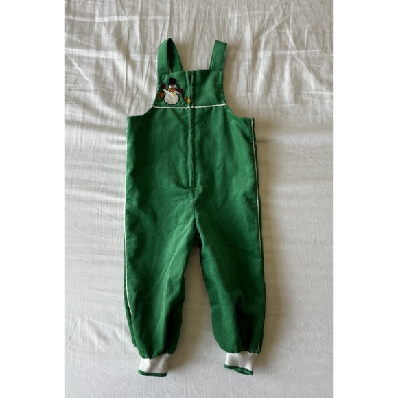 Sears Other - Vintage Sears Infant Corduroy Snowman Embroider Overalls Outfit Green Holiday